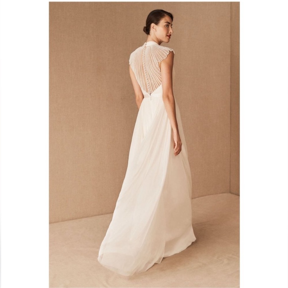 Anthropology BHLDN Elegant White Dress with Pearl Details by Catherine Deane